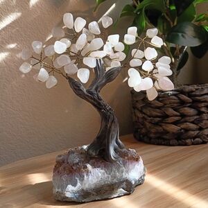 Amethyst Crystal Gemstone Tree Of Life with Pink Stones